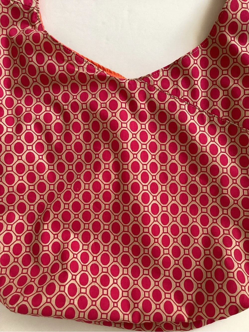 Old Navy Pink Geometric Fabric Hobo Shoulder Bag with Orange Lining NWT